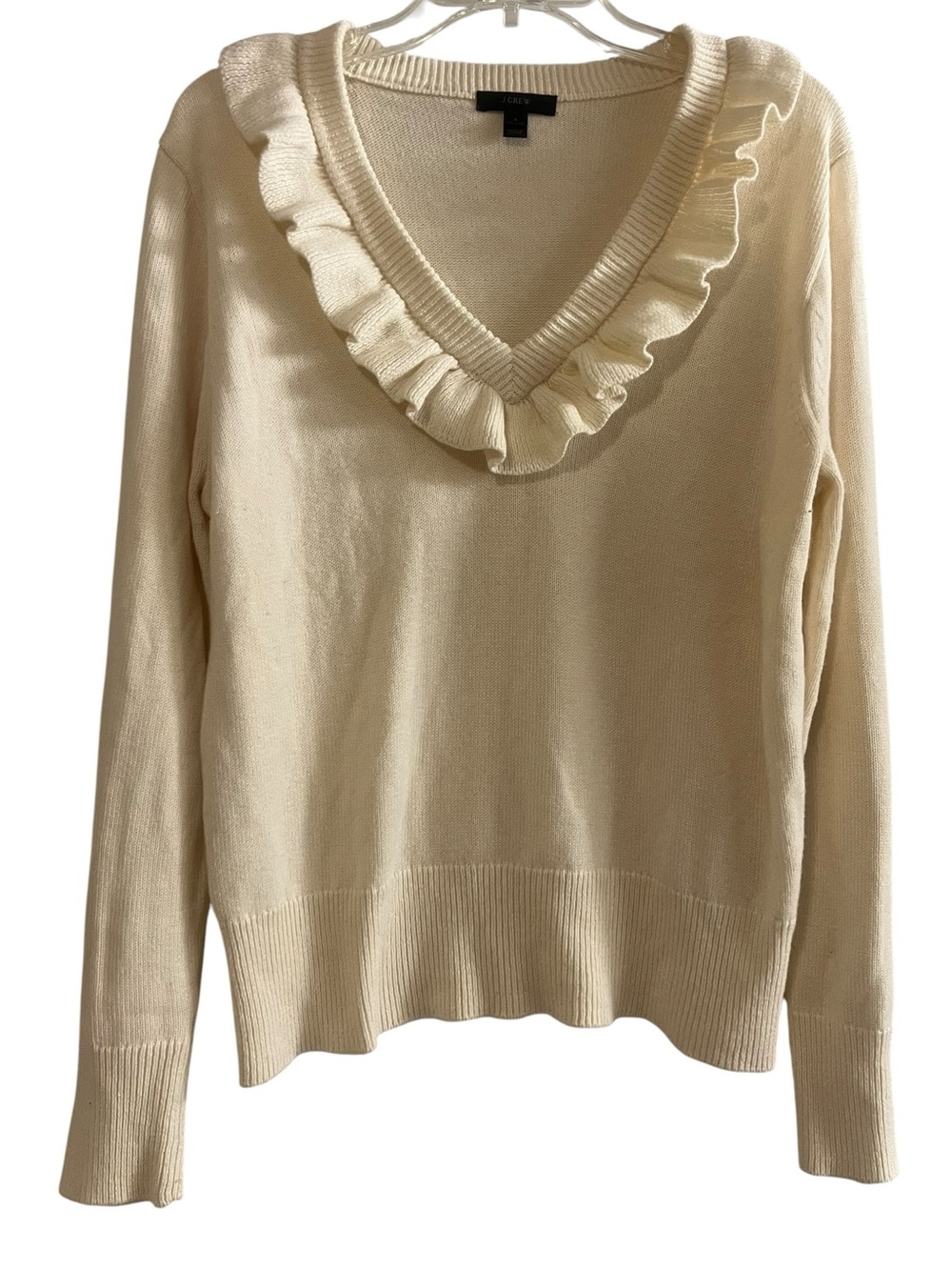 J.Crew Ruffle V-neck Sweater Cream Size L